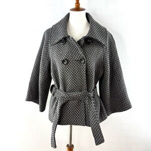 Antonio Melani Black & White Wool Blend Tweed Double Breasted Tie Front Jacket